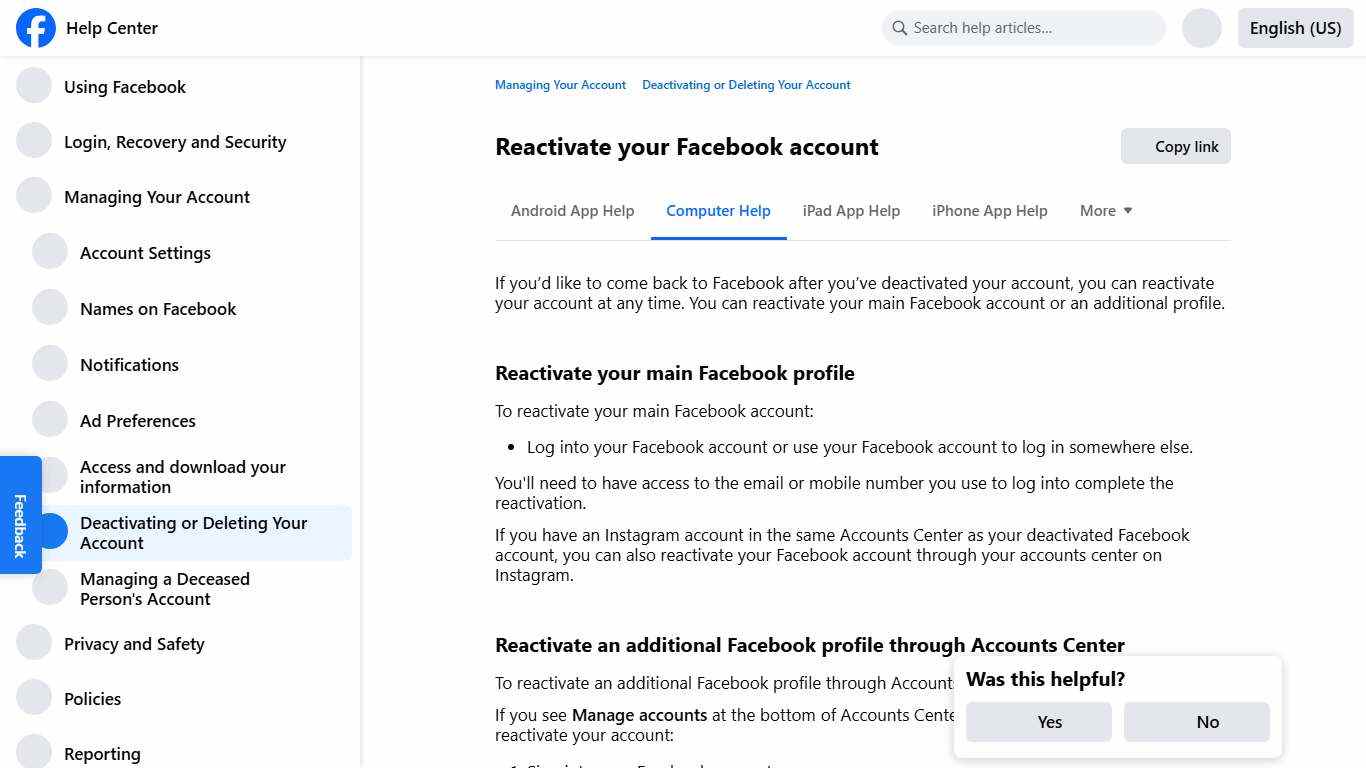 Reactivate your Facebook account Facebook Help Center